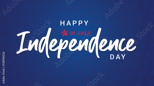 Happy Fourth july holiday in USA. American Independence Day greeting card, banner, poster with United States flag, stars and stripes. Patriotic calligraphy on blue background. Vector illustration
