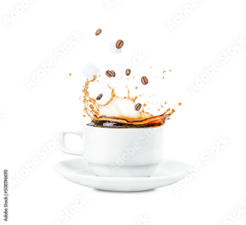 Levitation in a cup with coffee isolated