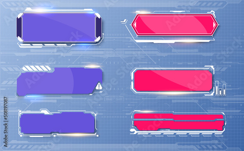 Empty rectangular frames or buttons in a futuristic style for the design of the game's user interface. Abstract control panel layout design. Blue Virtual hi Scifi technology gadget. Vector