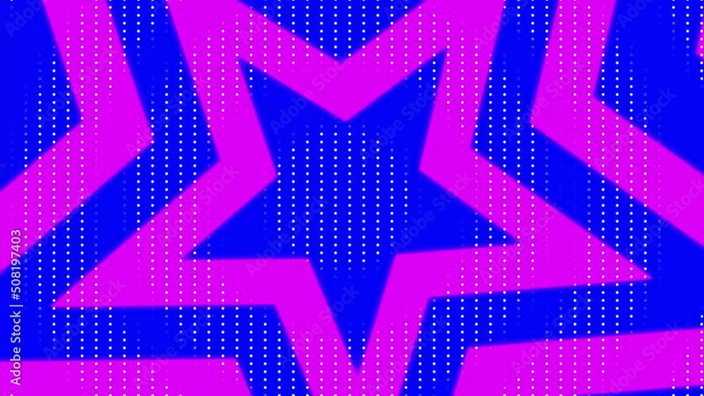 Star Symbol Loop animation Zooming in Background. Pink Blue Stars