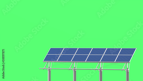 3D illustration of photovoltaic power station.3D rendering on green background.