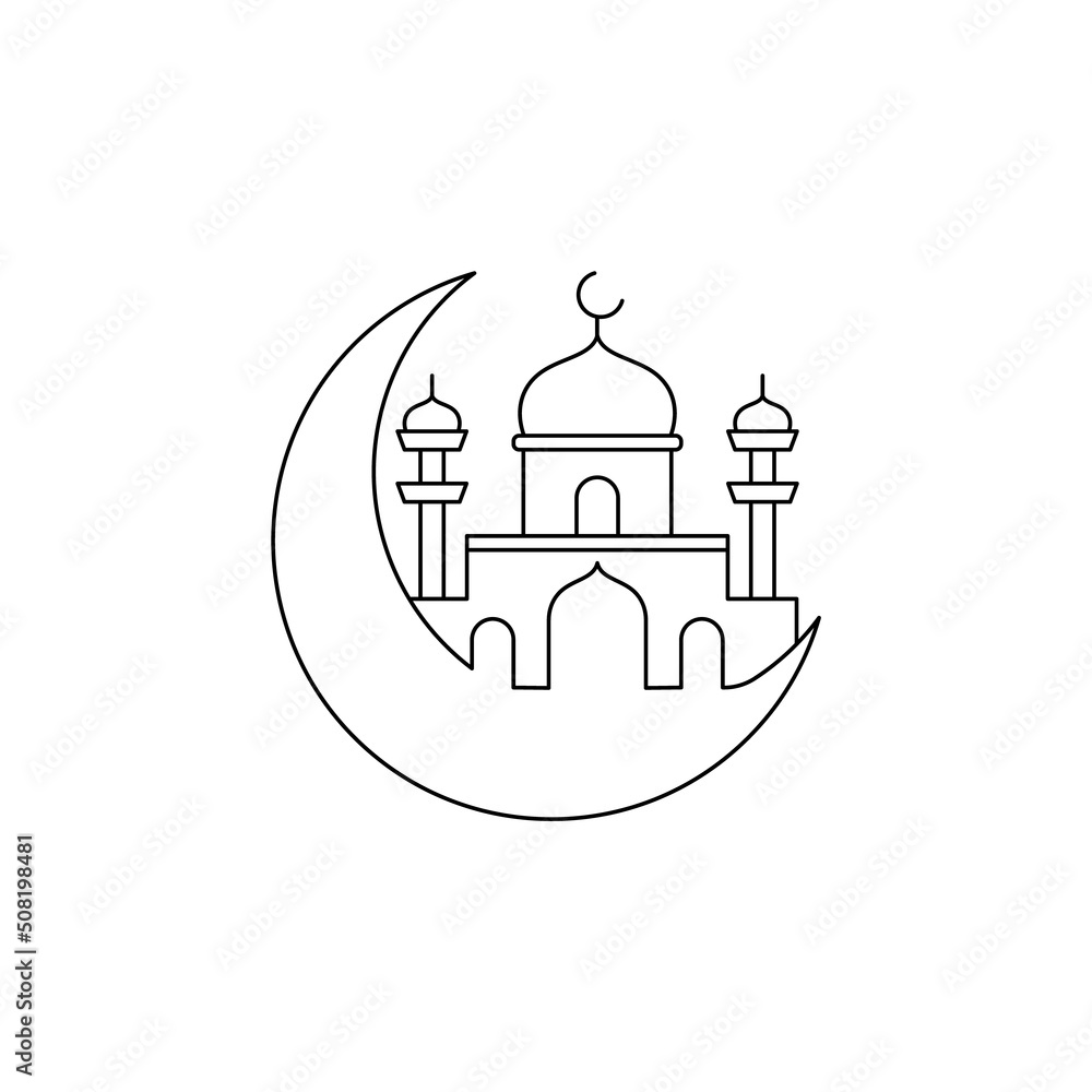 Half moon, mosque, icon on white background