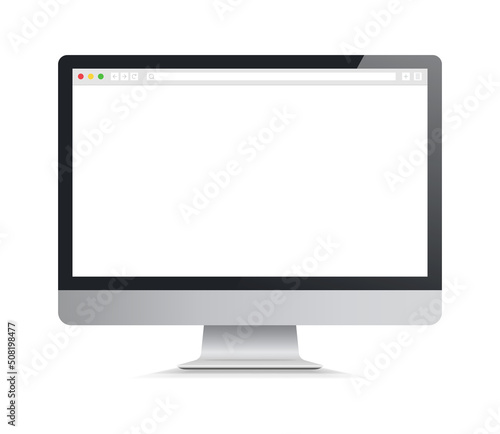 Web browser layout on computer screen. Computer monitor isolated on white background. Vector illustration..