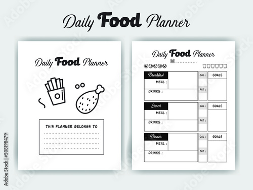 KDP Interior Design - Daily Food Planner Interior  - Printable Low-Content Books, Organizer, Planner, Notebook, Diary