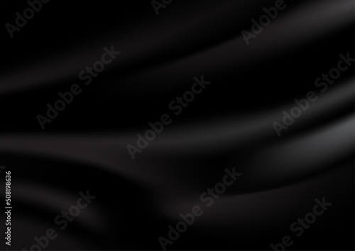 Black satin silky cloth fabric textile with crease wavy folds background. .
