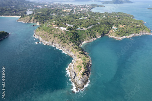 Aerial view Phomthep or Promthep cave icon of Phuket, Thailand. Aerial view Phromthep cave view point at Phuket,