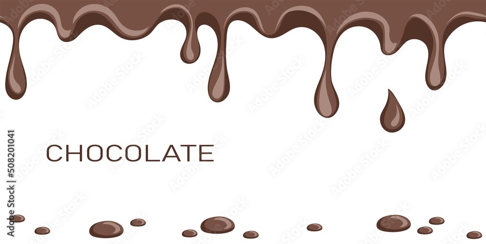 Fototapeta premium Abstract fluid chocolate background. Melted chocolate spots on white background. Liquid chocolate on a white background. Hand drawn vector illustration.