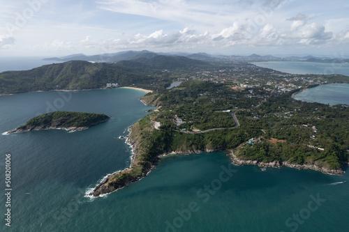 Aerial view Phomthep or Promthep cave icon of Phuket, Thailand. Aerial view Phromthep cave view point at Phuket, © Thanunchakorn