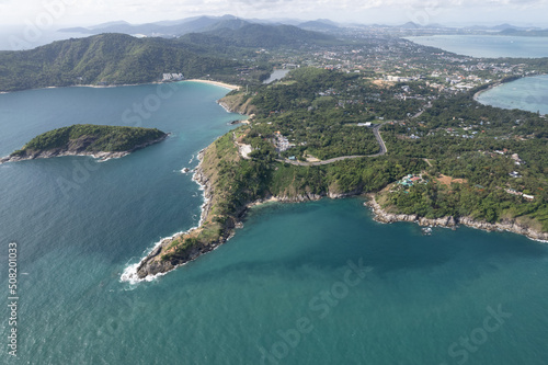 Aerial view Phomthep or Promthep cave icon of Phuket, Thailand. Aerial view Phromthep cave view point at Phuket,