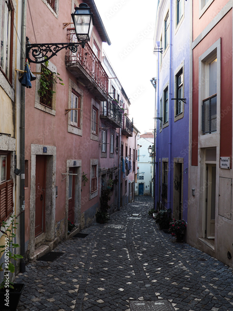 typical houses and street in Lisbon, Portugal
