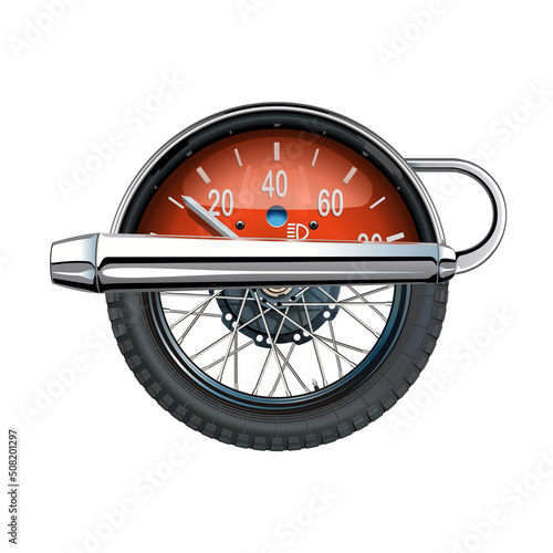 Vector Motorcycle exhaust pipe Concept with Wheel and Speedometer