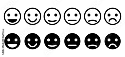 Emoji faces.Set of Emoji icon.Feedback sign.Emoticons.Simple emoticons line icons.Mood.Smile icons