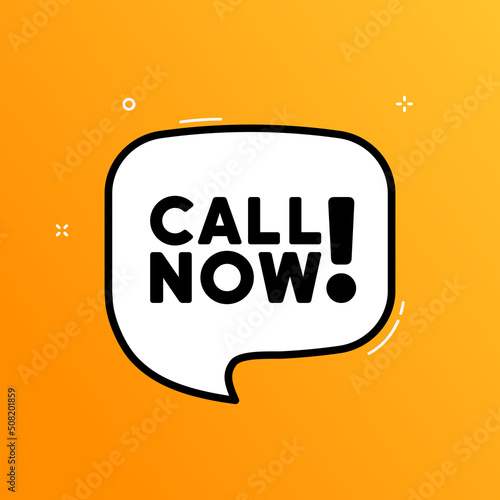 Speech bubble with Call now text. Boom retro comic style. Pop art style. Vector line icon for Business and Advertising