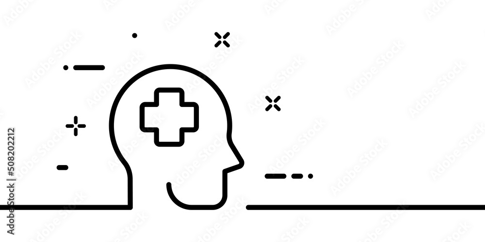 Mental health line icon. Patient, head, brain, cross, treat, psychotherapy. Healthcare concept. One line style. Vector line icon for Business and Advertising Mental health line icon. Patient, head, brain, cross, treat, psychotherapy. Healthcare concept. One line style. Vector line icon for Business and Advertising