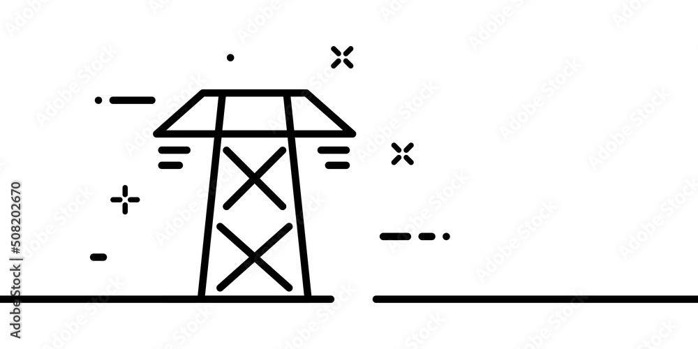 Electric tower. Electricity, energy, wire, light, modern, metallic. Technology concept. One line style. Vector line icon for Business and Advertising