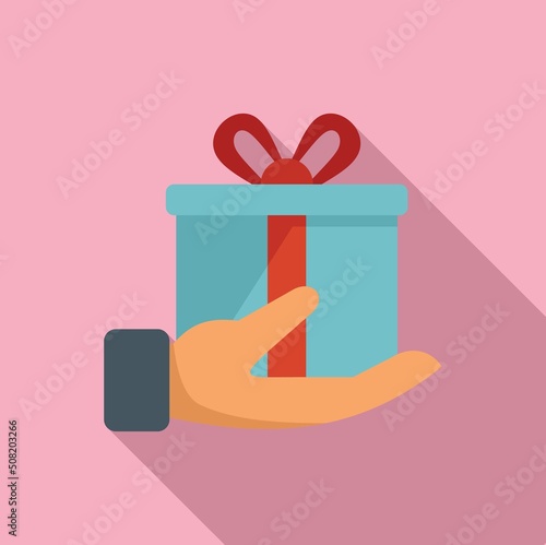 Gift box charity icon flat vector. Donate help