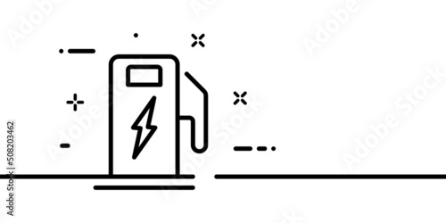 Charging station line icon. Electricity, electric car, fuel, lightning, green energy, clean environment, eco. Technology concept. One line style. Vector line icon for Business and Advertising