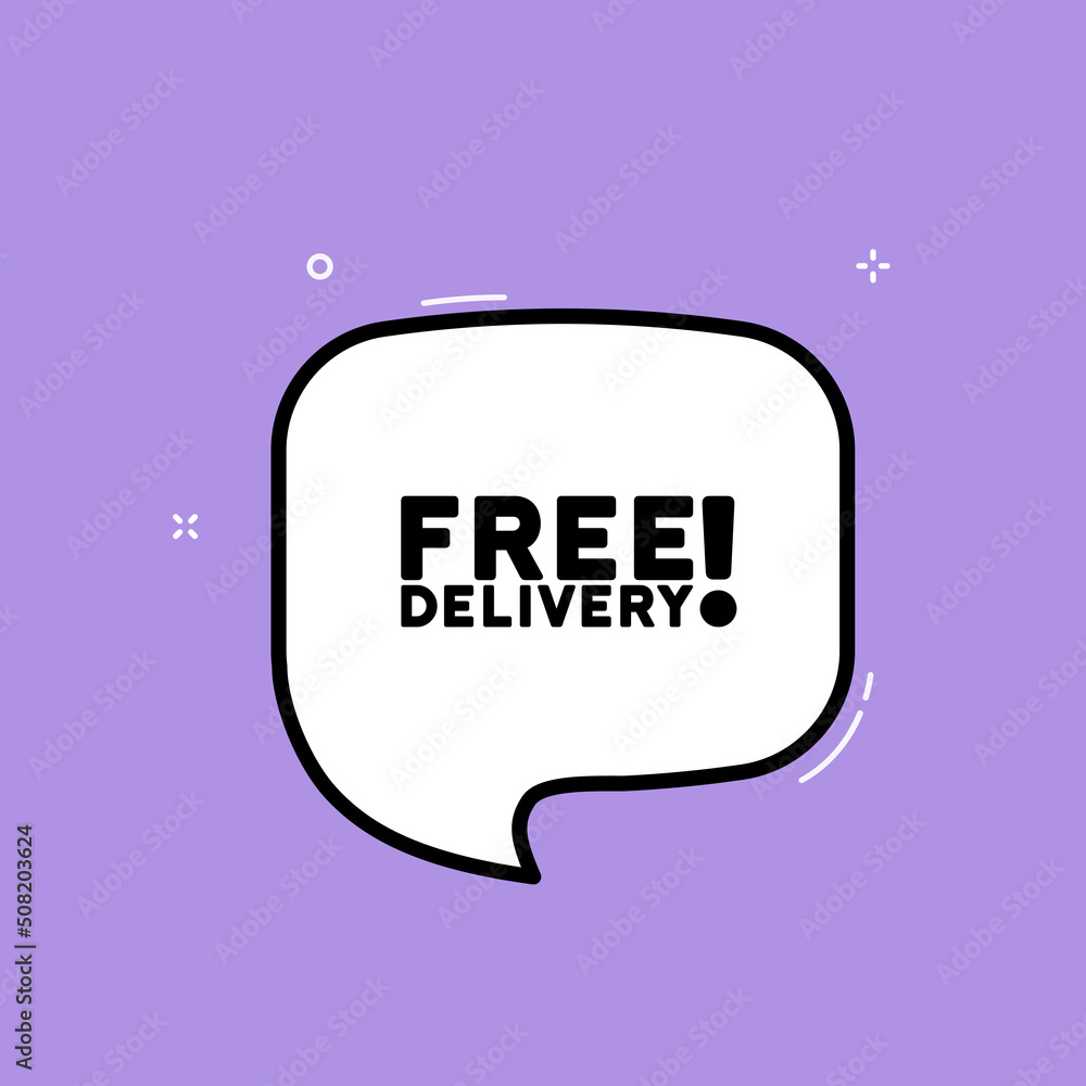 Speech bubble with Free delivery text. Boom retro comic style. Pop art style. Vector line icon for Business and Advertising Speech bubble with Free delivery text. Boom retro comic style. Pop art style. Vector line icon for Business and Advertising
