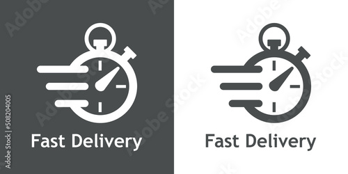Logo de entrega urgente. Icono de cronómetro con líneas de velocidad y texto Fast Delivery para servicio, pedido, envío rápido y gratuito photo