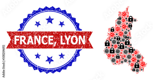 Wallpaper Mural Vector SARS virus collage map of Champagne Province, and bicolor unclean France, Lyon seal stamp. Mosaic geographic map of Champagne Province created with virus outbreak, lockdown, danger icons. Torontodigital.ca