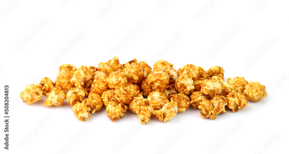 Heap of caramel popcorn isolated on white background Heap of caramel popcorn isolated on white background