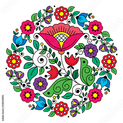 Scandinavian folk art vector floral mandala design pattern in frame inspired by the traditional embroidery from Sweden, Norway and Denmark
