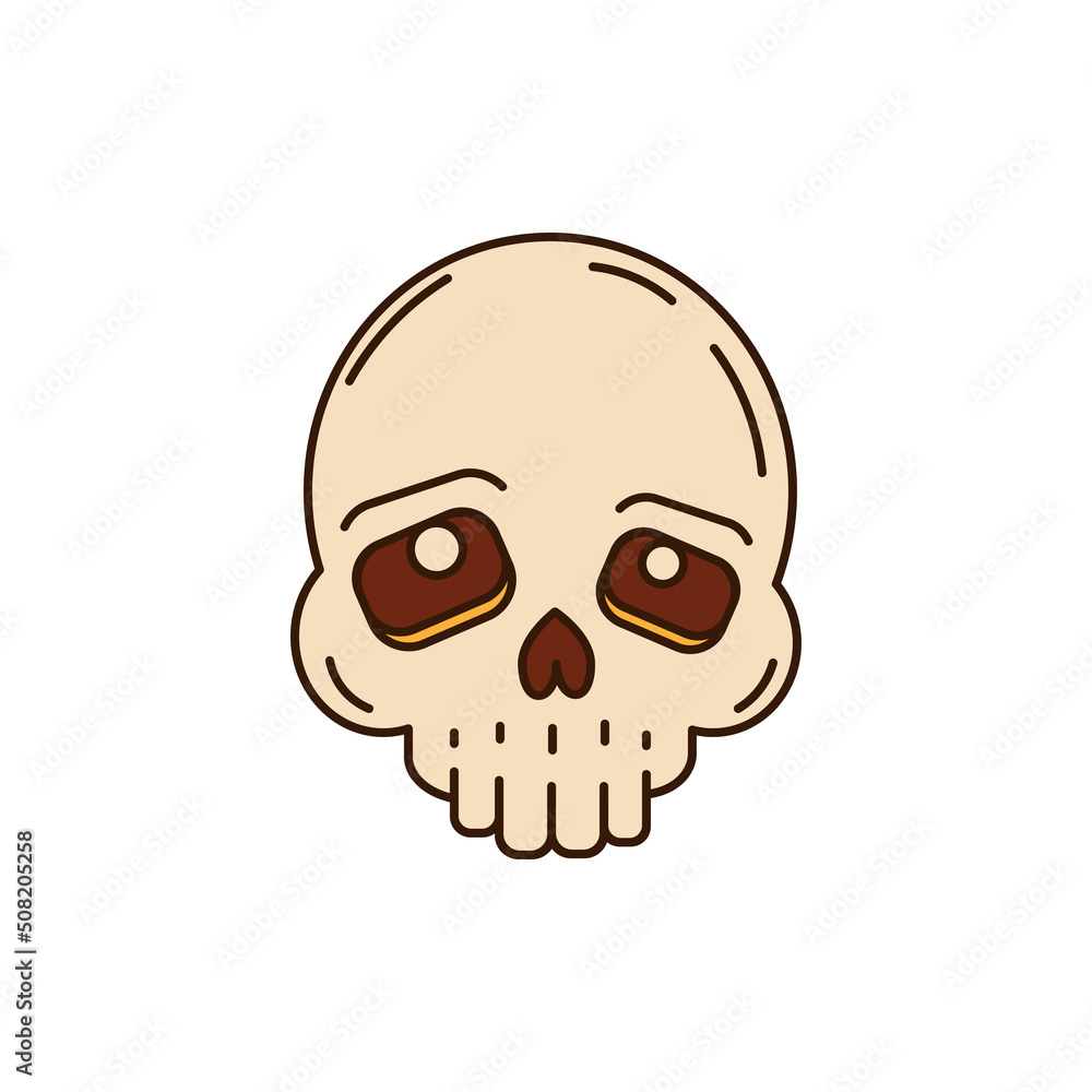 Illustration of a cute Halloween skull. A design element for a poster, postcard, banner, sign, emblem. Vector illustration