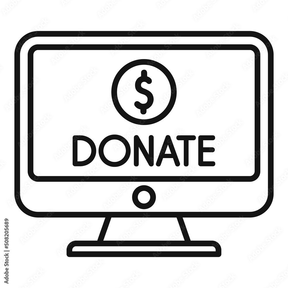 Donate online monitor icon outline vector. Charity help Donate online monitor icon outline vector. Charity help