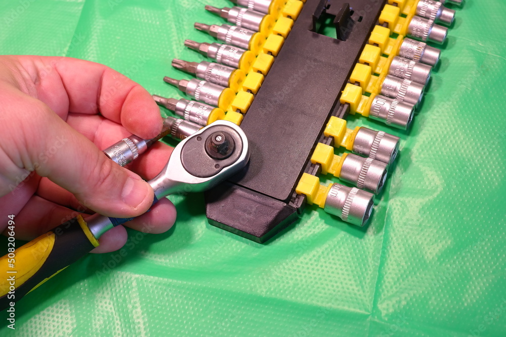 wrench tool. Tools head crank, ratchet, imbus keys. screwdrivers