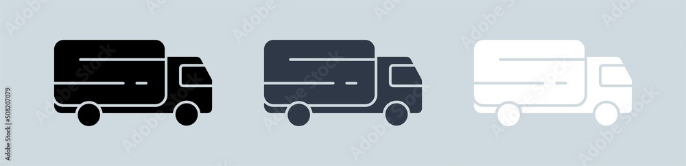 Truck solid icon for transportation, commerce apps and websites in black, grey and white colors. Shipping icon collection. Truck solid icon for transportation, commerce apps and websites in black, grey and white colors. Shipping icon collection.