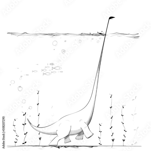 Dinosaur Walks a long under the water