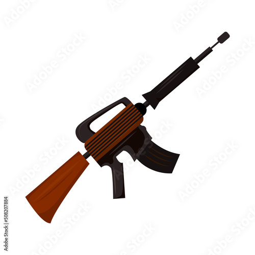 Submachine gun semi flat color vector object. Full sized item on white. Burglary and felony. Machine carbine. Automatic rifle simple cartoon style illustration for web graphic design and animation