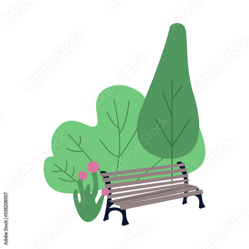 Park bench semi flat color vector object. Full sized item on white. Public place. Comfortable furniture. Outdoor recreation simple cartoon style illustration for web graphic design and animation