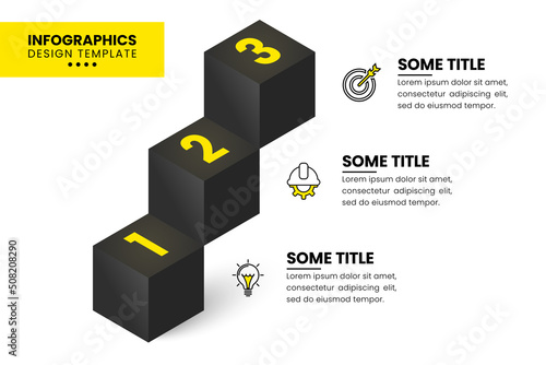 Infographic template. 3 black cubes with yellow numbers