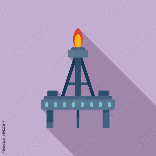 Fire gas rig icon flat vector. Drilling ocean