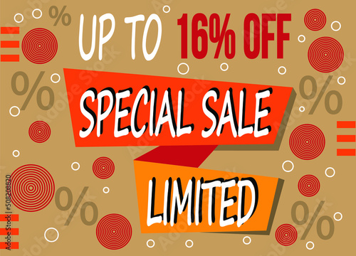 Special sale 16  discount. Banner with 16  price reduction on limited product units.