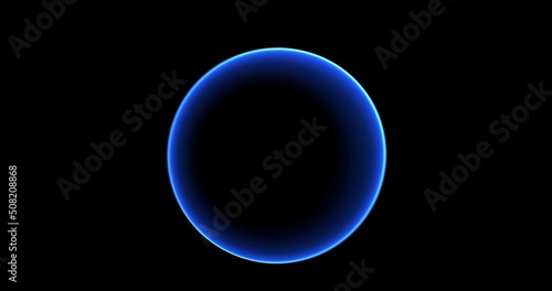 footage blue neon portal ring, circle on black background. An abstract portal made of particles. Gradually appeared a ring spinning and a constant glow in the circle. Motion graphics, overlay.