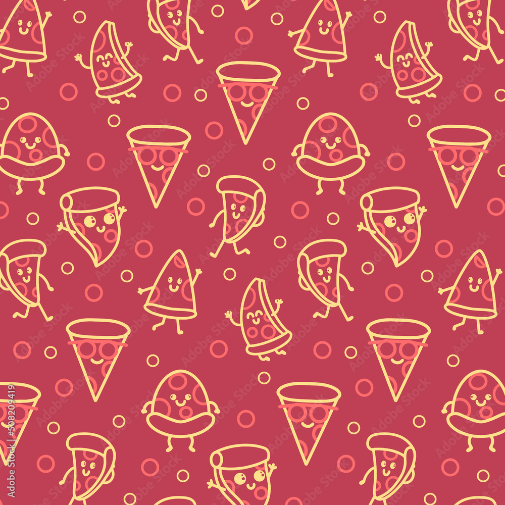Outline Pizza Cartoon Pattern Background