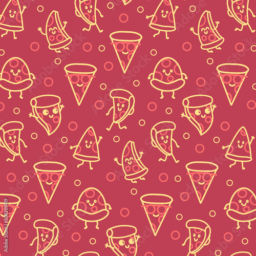 Outline Pizza Cartoon Pattern Background