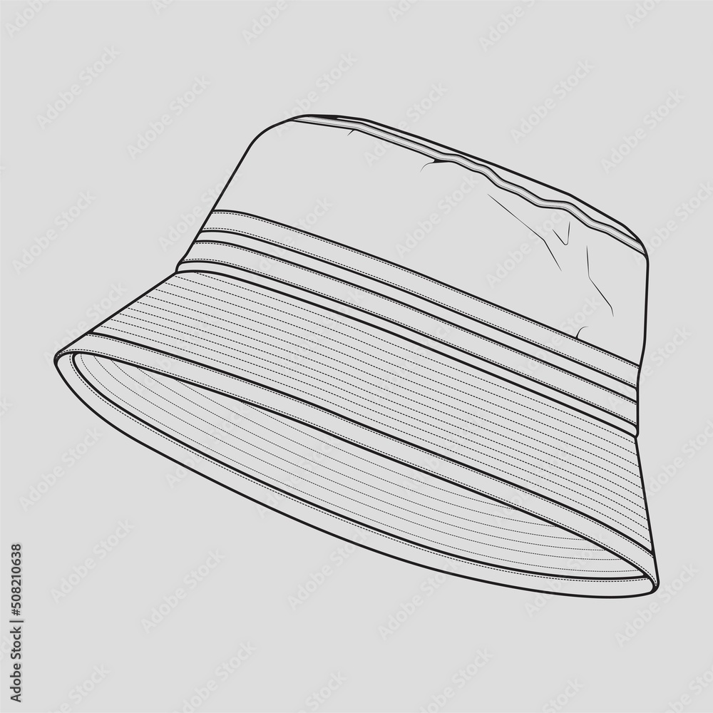 bucket hat outline drawing vector, bucket hat in a sketch style, trainers  template outline, vector Illustration. Stock Vector | Adobe Stock