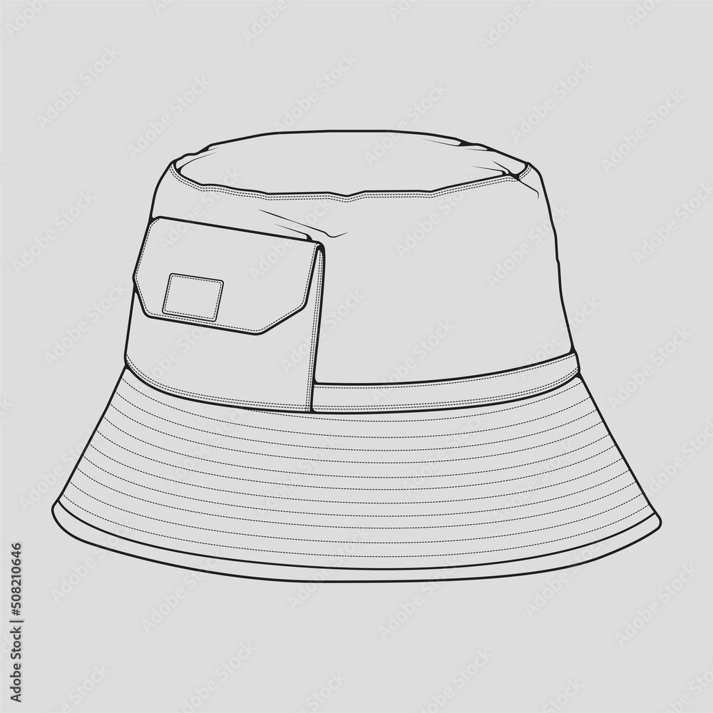 bucket hat outline drawing vector, bucket hat in a sketch style