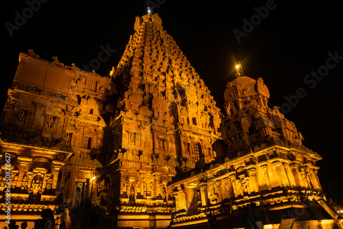 Night Time with Lightning - Tanjore Big Temple or Brihadeshwara Temple was built by King Raja Raja Cholan  Tamil Nadu. It is the very oldest   tallest temple in India. This is UNESCO s Heritage Site