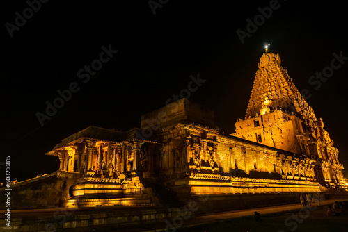 Night Time with Lightning - Tanjore Big Temple or Brihadeshwara Temple was built by King Raja Raja Cholan  Tamil Nadu. It is the very oldest   tallest temple in India. This is UNESCO s Heritage Site.