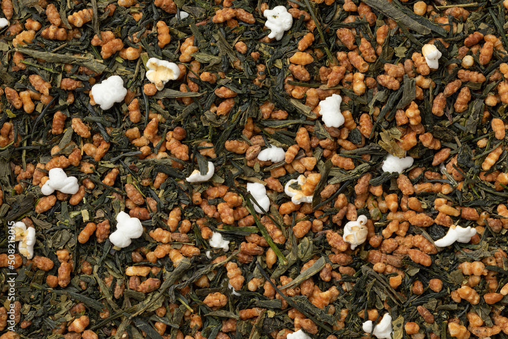 Genmaicha, Japanese tea full frame close up as background