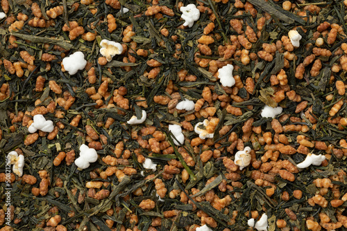 Genmaicha, Japanese tea full frame close up as background photo