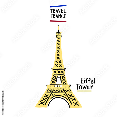 Eiffel Tower France Landmark Architecture Hand drawn color Illustration