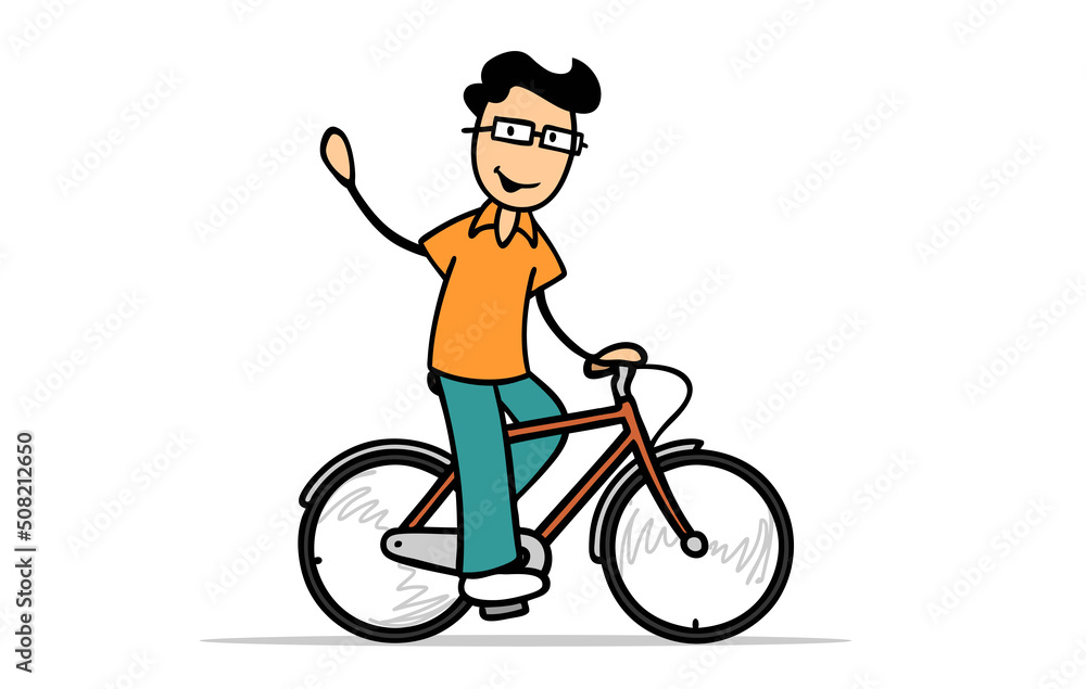 Naklejka premium Cartoon Radfahrer beim Fahrrad fahren auf einer Straße