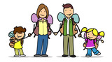 Cartoon Familie beim Wandern mit Rucksack