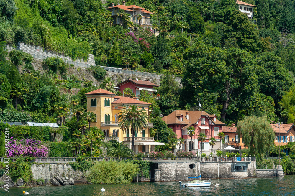 Villas on the shore of Lake Maggiore in Cannero Riviera in Italy