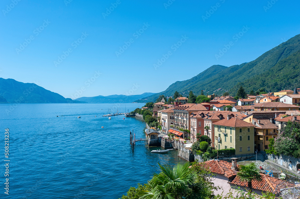 Landscape and cityscape of Cannero Riviera on Lake Maggiore in northern Italy